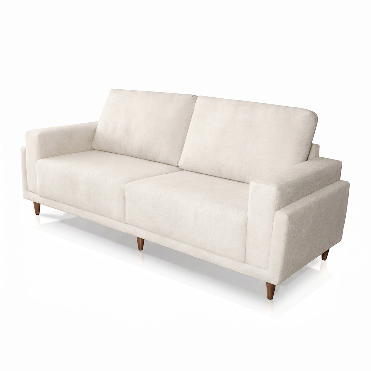 Sofá Living Privilege 2,15m Bouclê Off White Pés de Madeira
