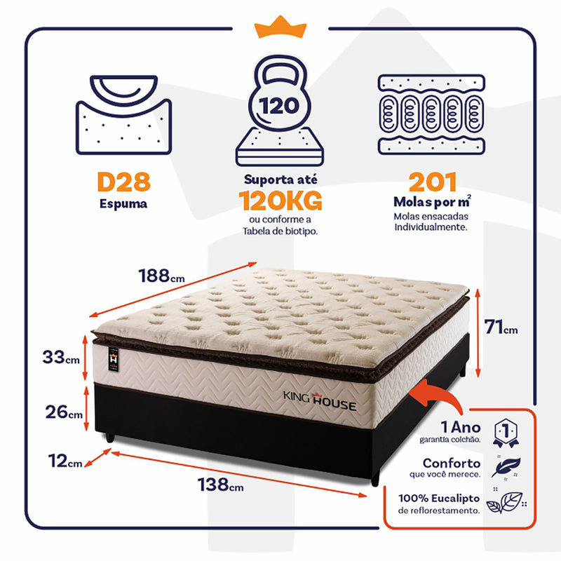Cama Box Molas Ensacadas Quartzo Casal 138x188 King House