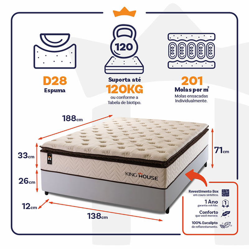 Cama Box Molas Ensacadas Quartzo Casal 138x188 King House