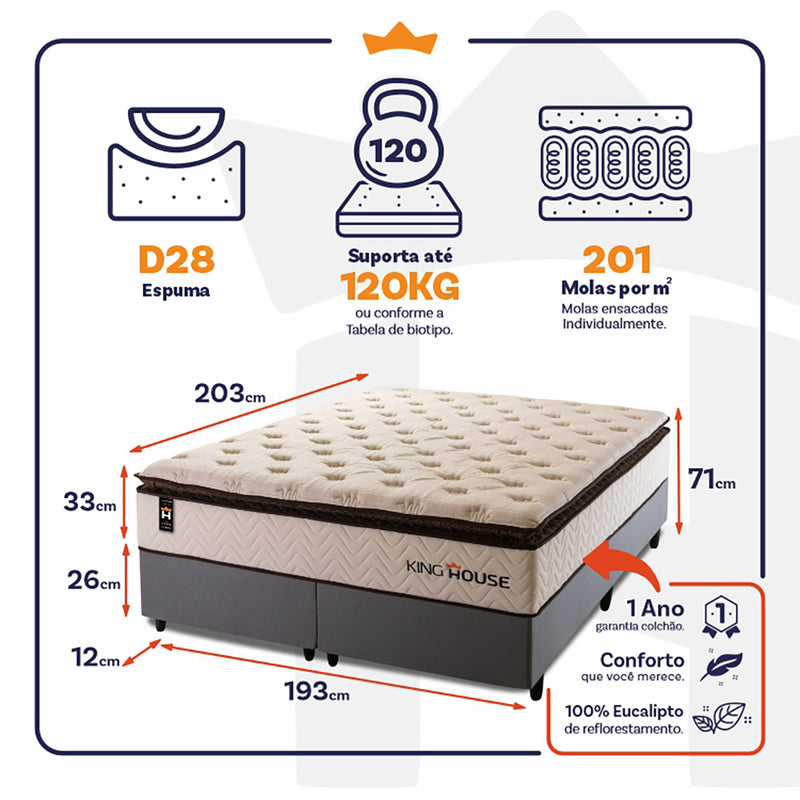 Cama Box Quartzo Molas Ensacadas King 193x203 King House