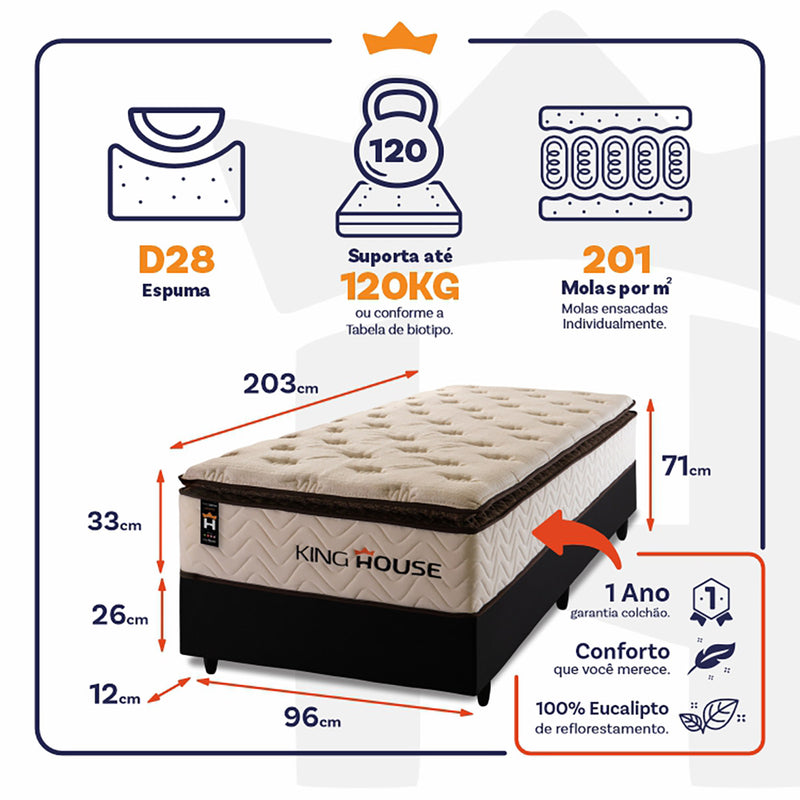 Cama Box Molas Ensacadas Quartzo Solteirão 96x203 King House