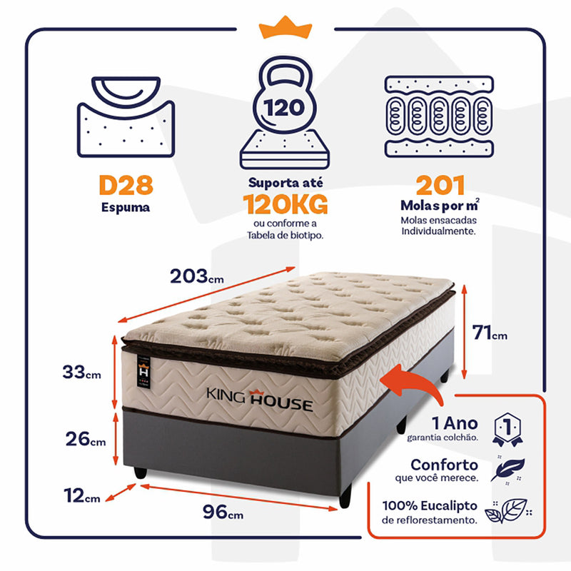 Cama Box Molas Ensacadas Quartzo Solteirão 96x203 King House