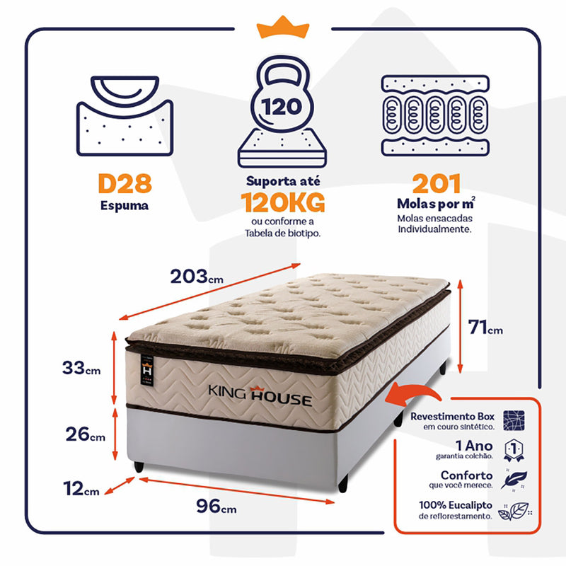 Cama Box Molas Ensacadas Quartzo Solteirão 96x203 King House