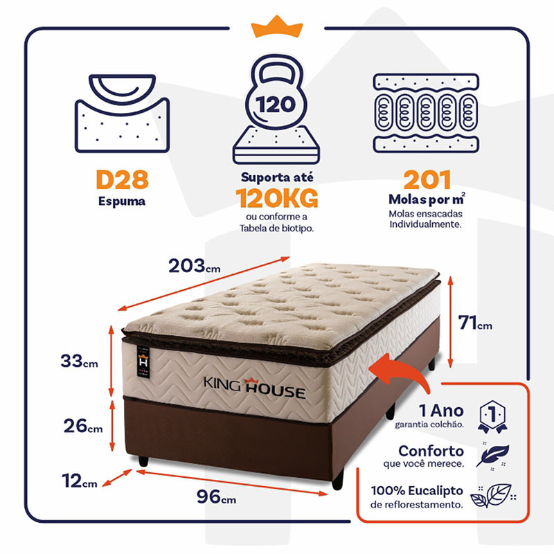 Cama Box Molas Ensacadas Quartzo Solteirão 96x203 King House