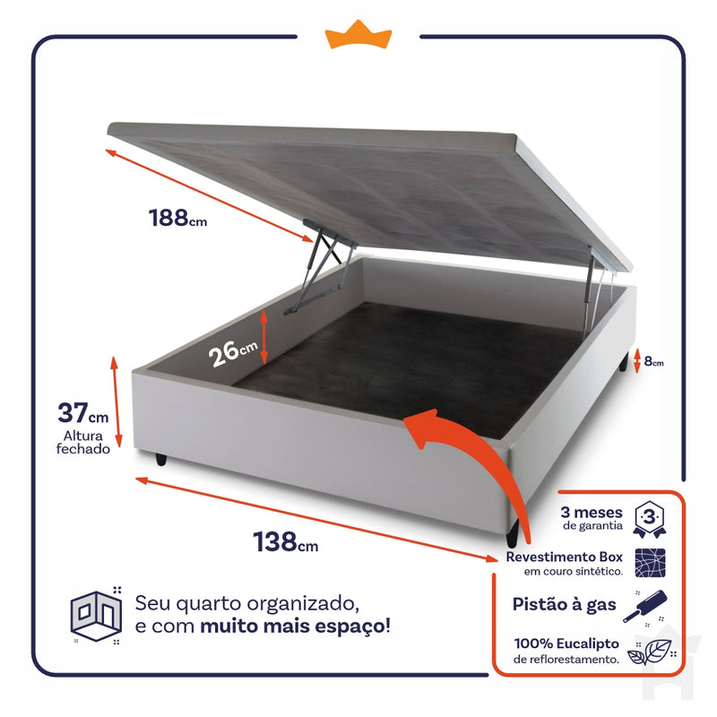 Cama Box Baú Quartzo 138x188 c/ Molas Ensacadas King House