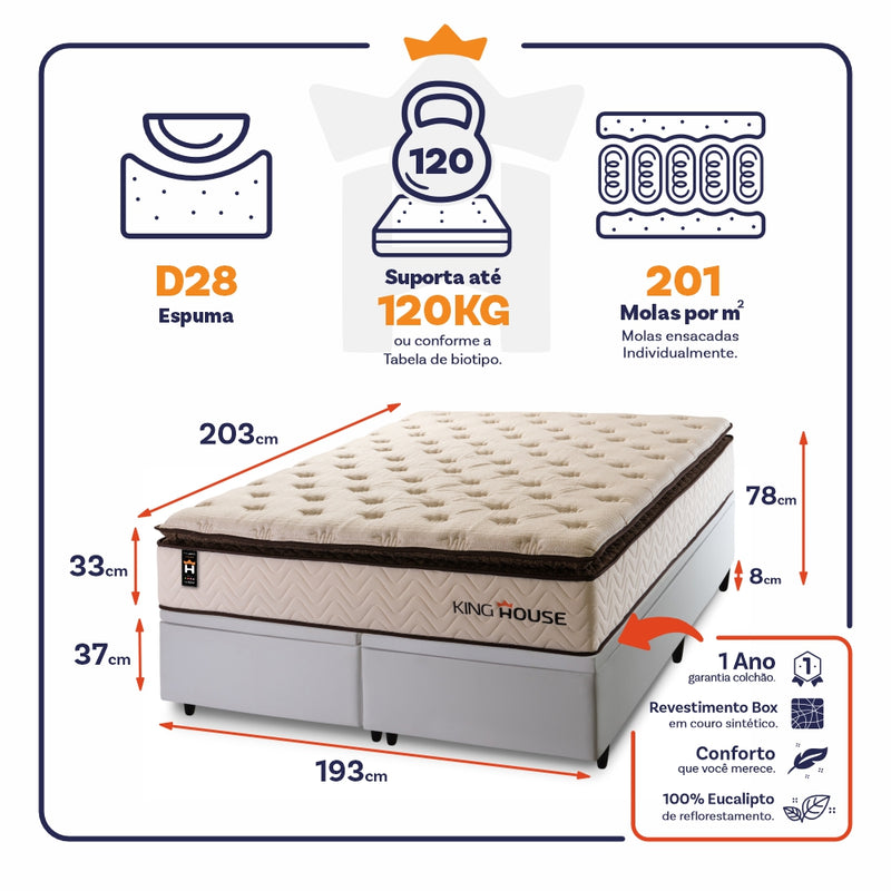 Cama Box Baú Quartzo c/ Molas Ensacadas 193x203 King House