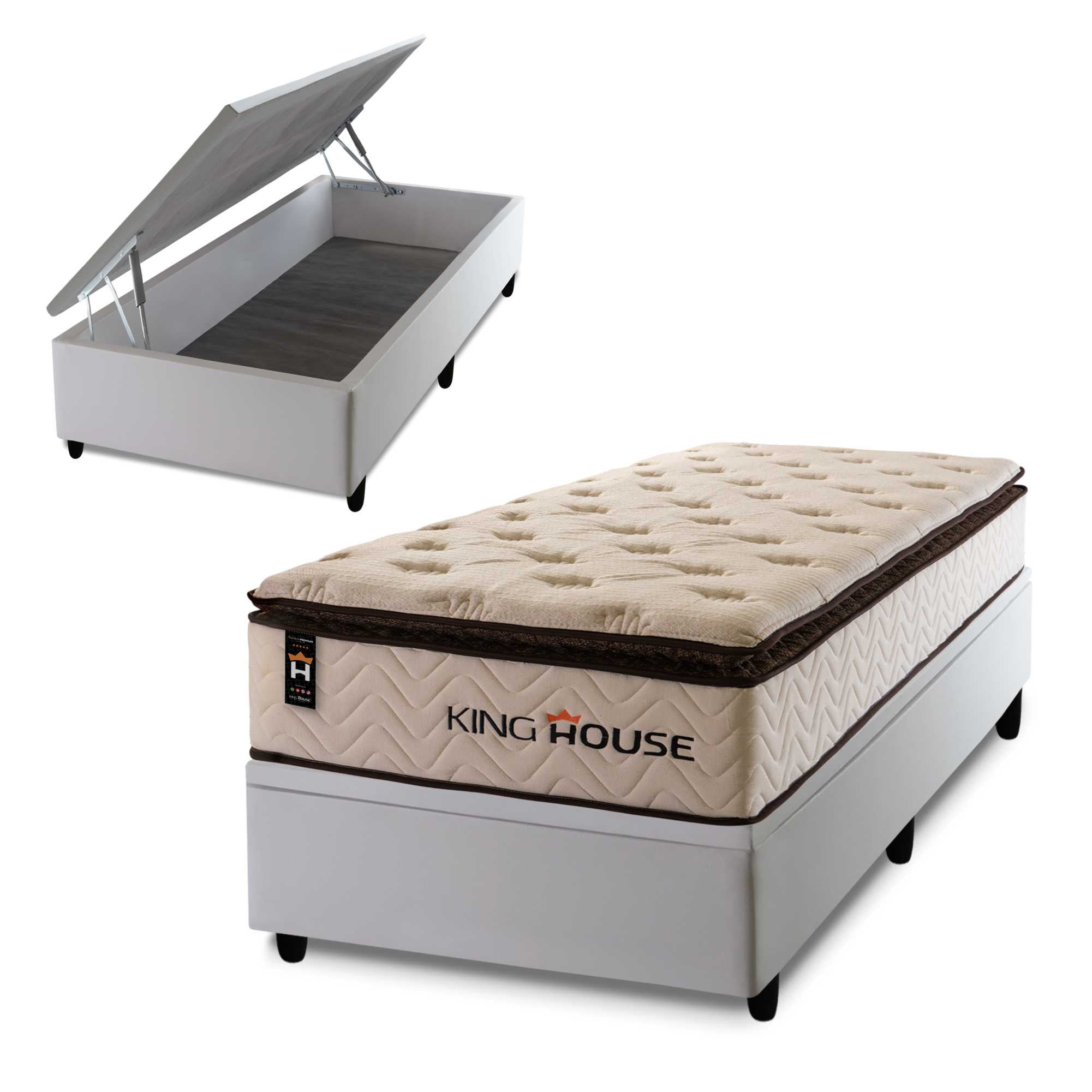 Cama Box Baú Quartzo 96x203 c/ Molas Ensacadas King House