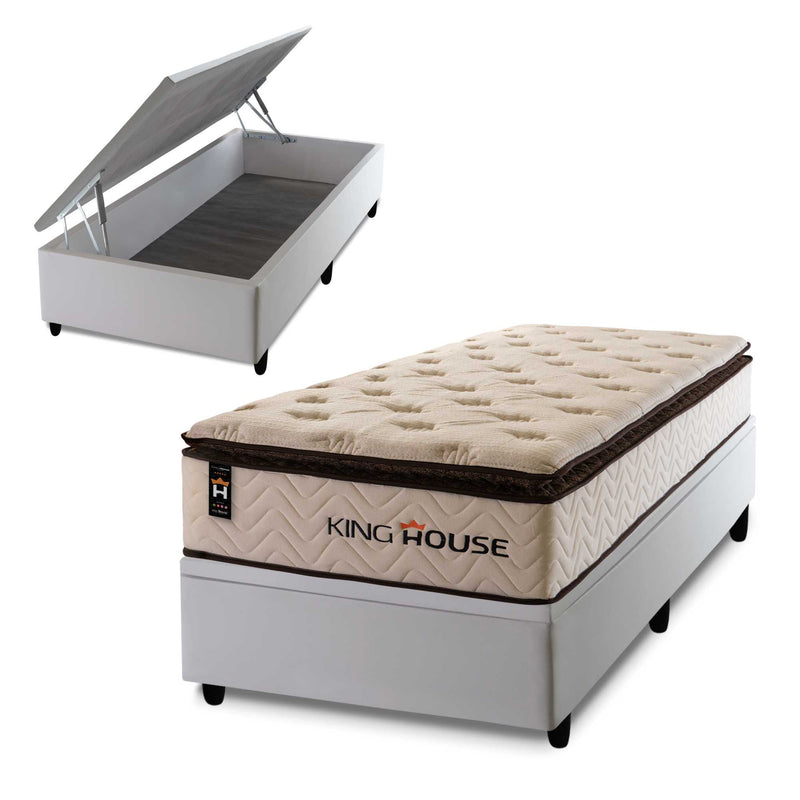 Cama Box Baú Quartzo 96x203 c/ Molas Ensacadas King House