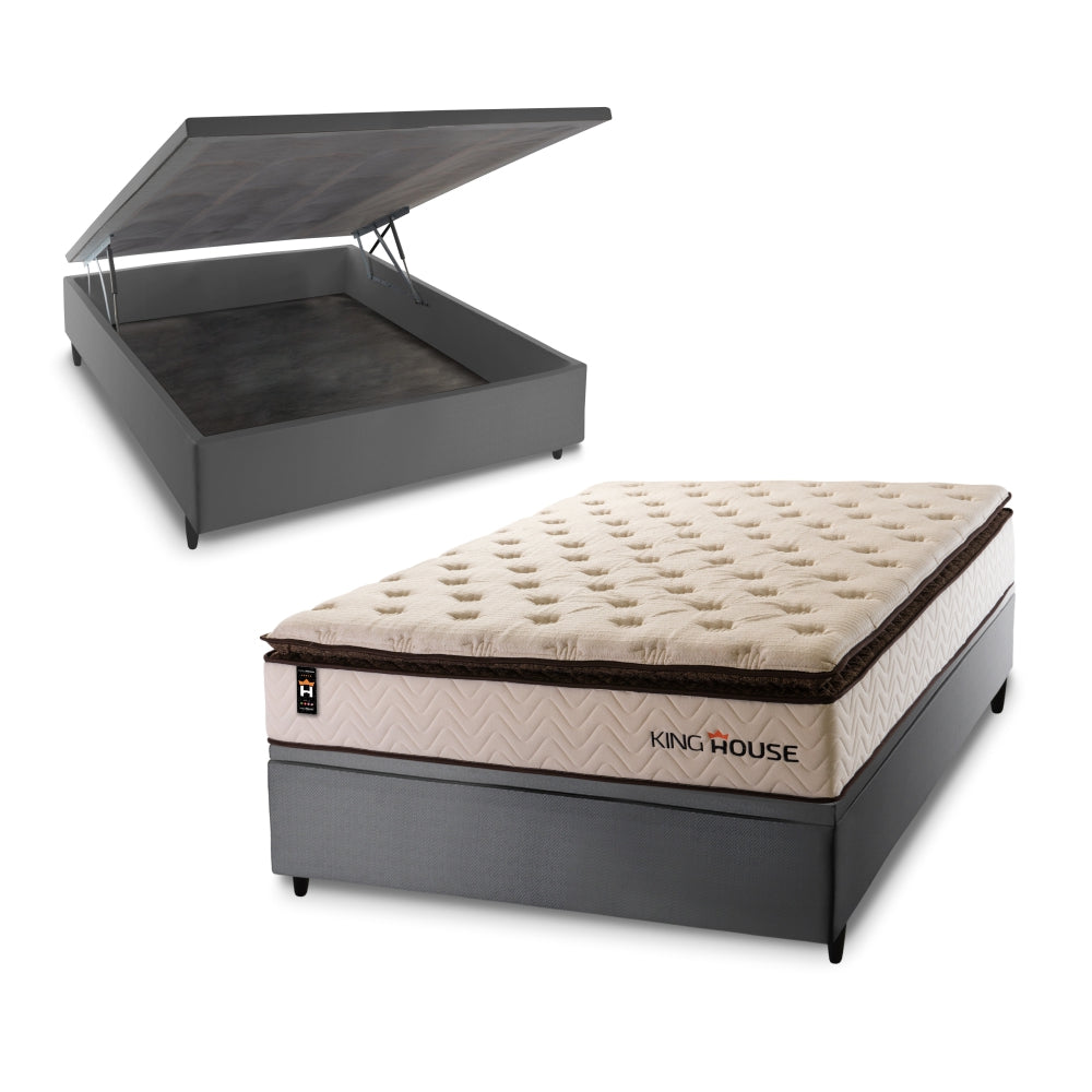 Cama Box Baú Quartzo 138x188 c/ Molas Ensacadas King House