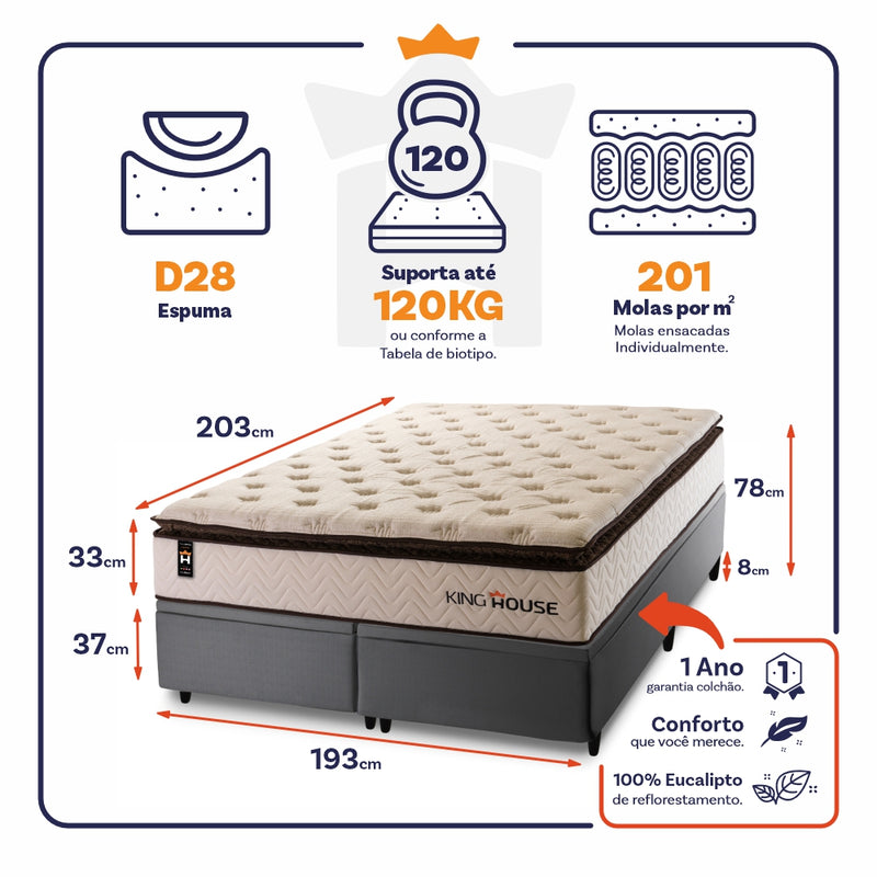 Cama Box Baú Quartzo c/ Molas Ensacadas 193x203 King House