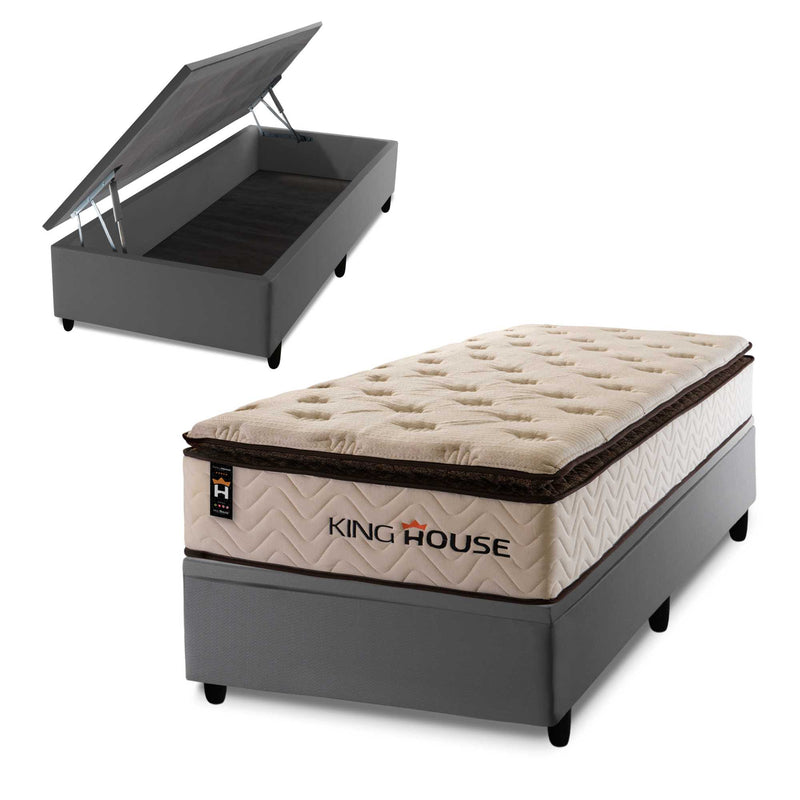Cama Box Baú Quartzo 96x203 c/ Molas Ensacadas King House