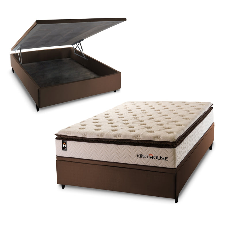 Cama Box Baú Quartzo 138x188 c/ Molas Ensacadas King House