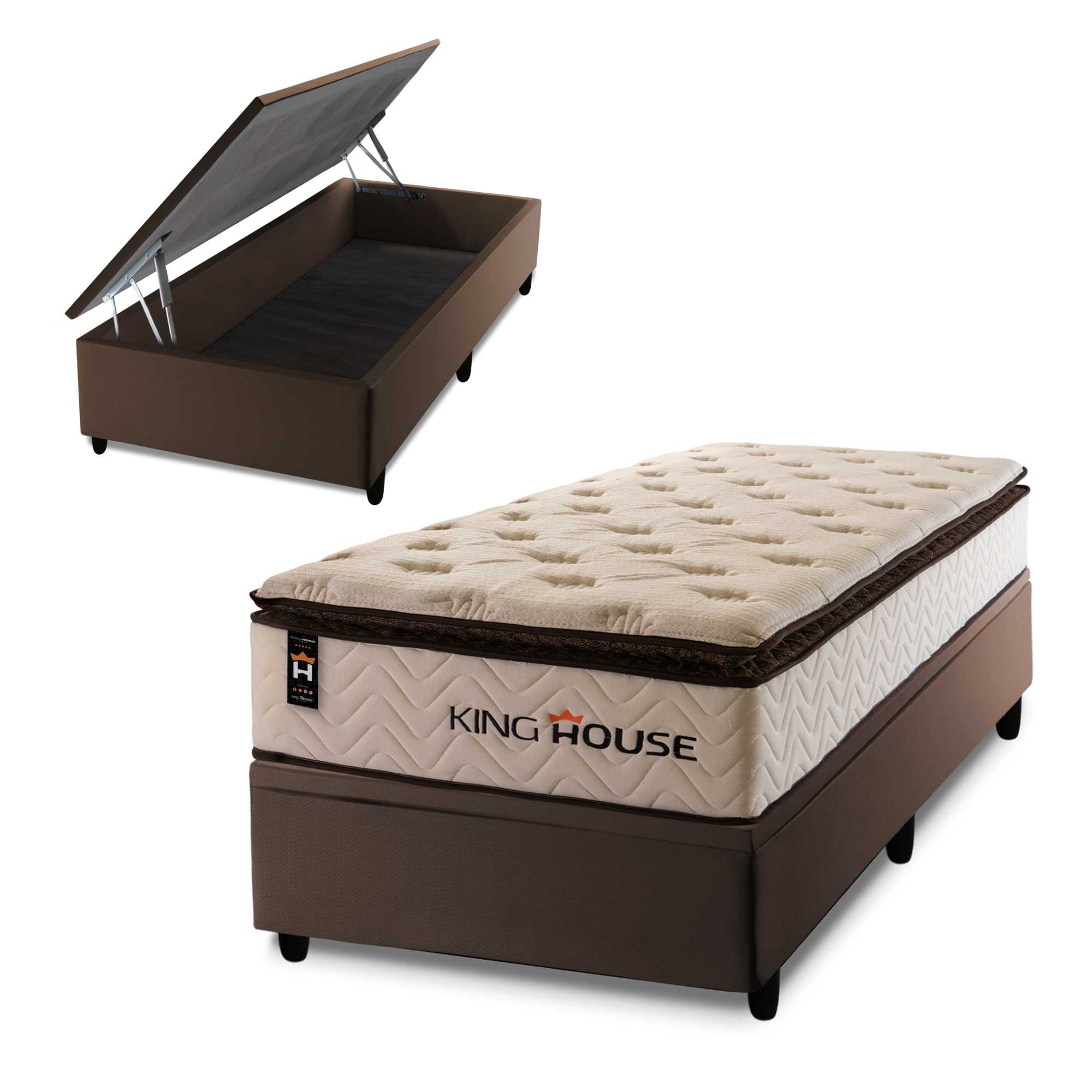 Cama Box Baú Quartzo 96x203 c/ Molas Ensacadas King House