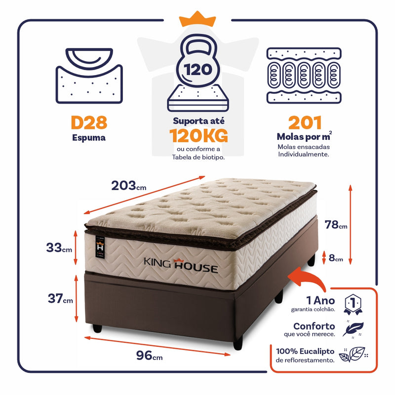 Cama Box Baú Quartzo 96x203 c/ Molas Ensacadas King House