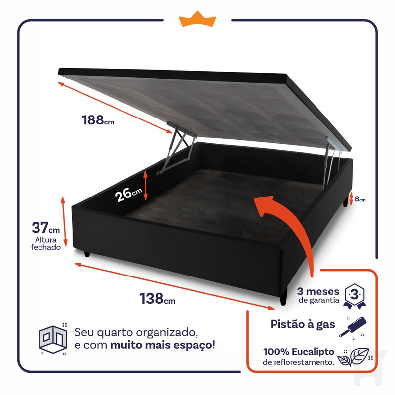 Cama Box Baú Quartzo 138x188 c/ Molas Ensacadas King House