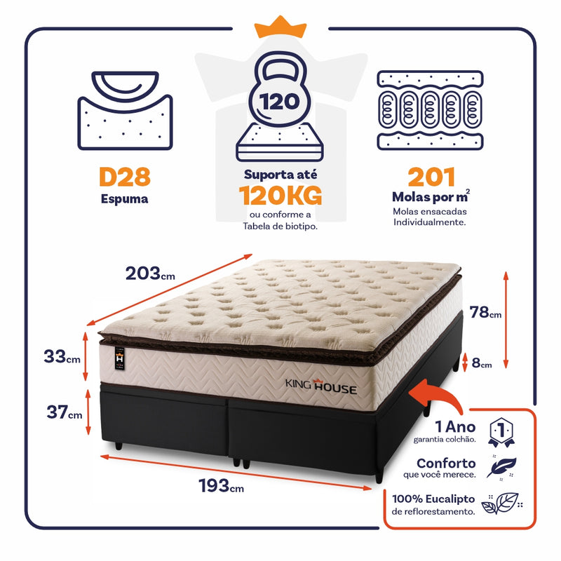 Cama Box Baú Quartzo c/ Molas Ensacadas 193x203 King House