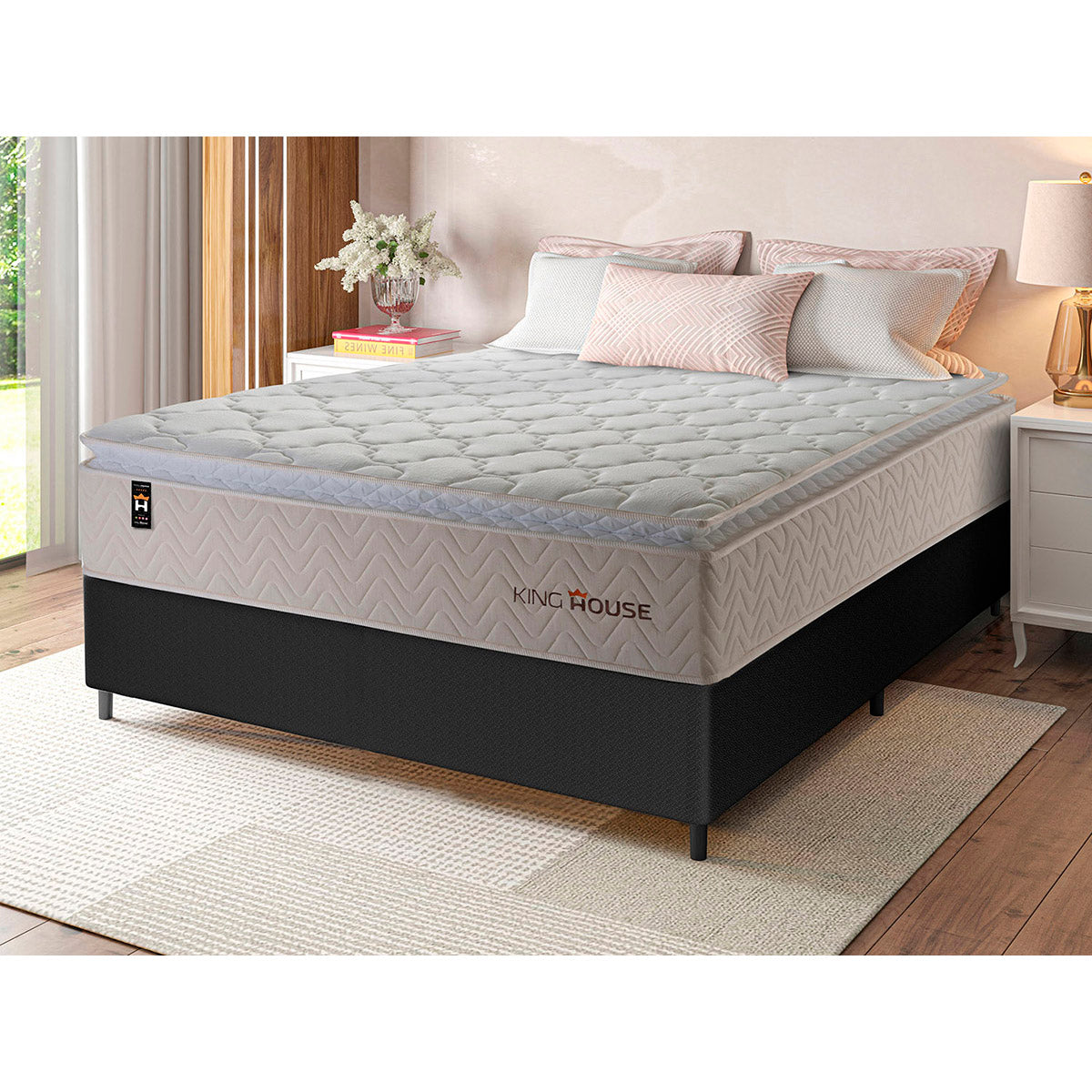 Cama Box Molas Ensacadas Roma Casal 138x188 Preto King House