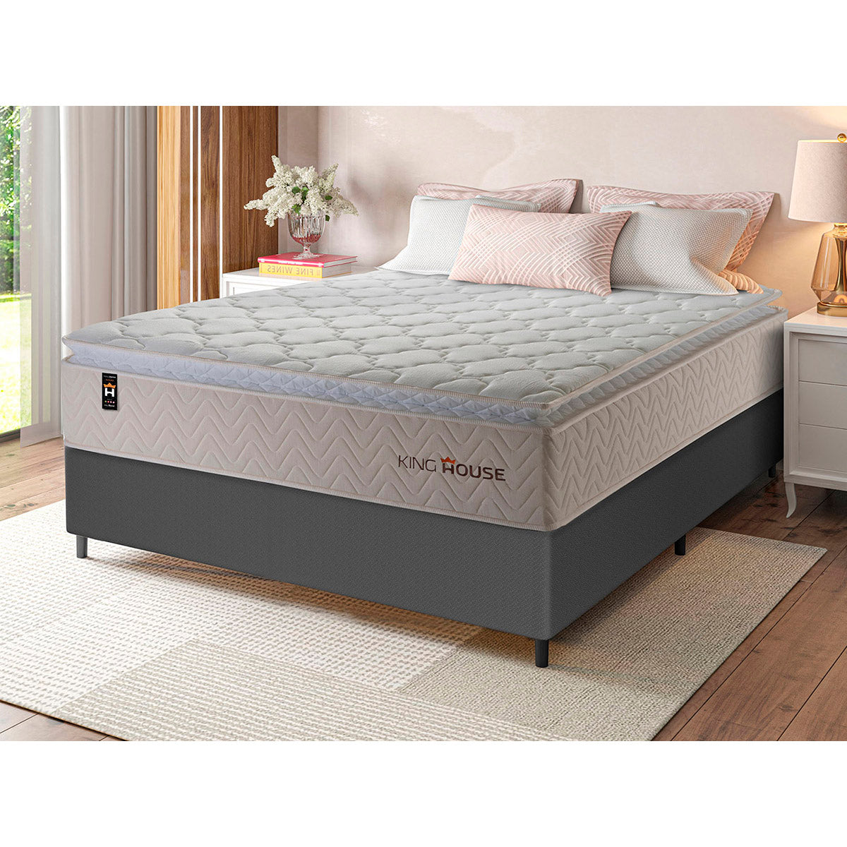 Cama Box Molas Ensacadas Roma Casal 138x188 Cinza King House
