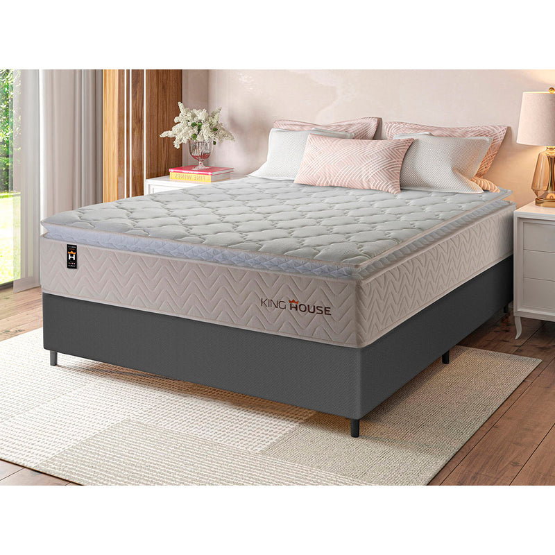 Cama Box Molas Ensacadas Roma Casal 138x188 Cinza King House