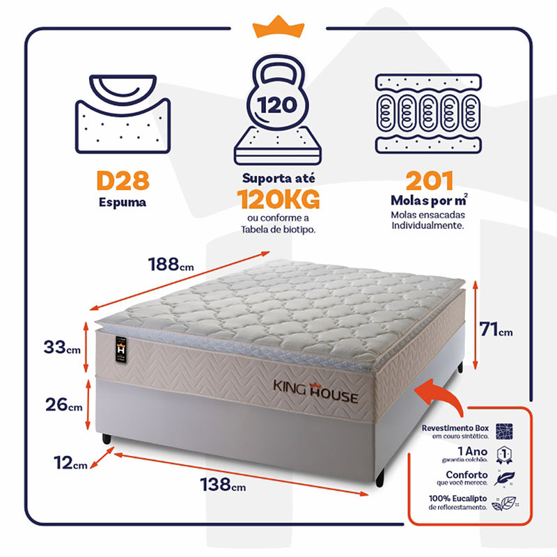 Cama Box Molas Ensacadas Roma Casal 138x188 Bege King House
