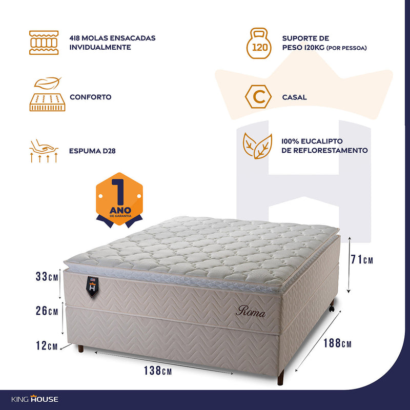 Cama Box Casal 138x188 Roma Molas Ensacadas King House