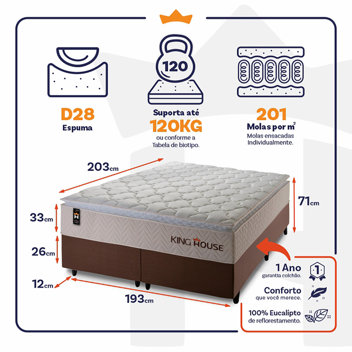 Cama Box Roma Molas Ensacadas King 193x203 Bege King House