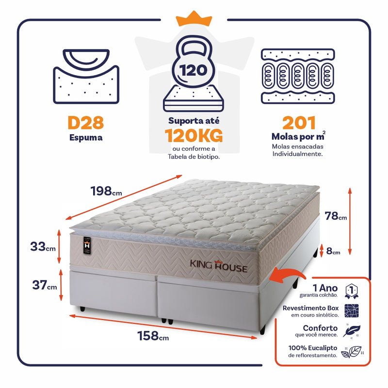 Cama Box Baú Roma c/ Molas Ensacadas 158x198 King House