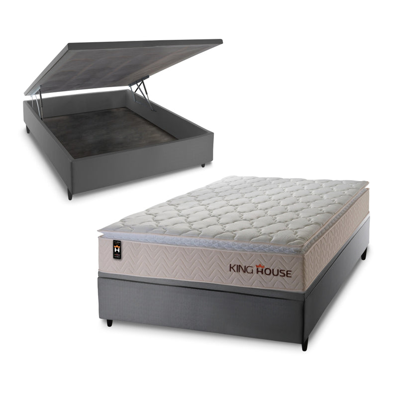 Cama Box Baú Roma 138x188 Bege C/ Molas Ensacadas King House