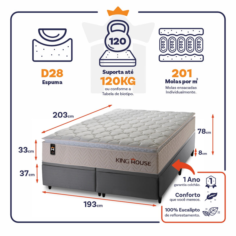 Cama Box Baú Roma c/ Molas Ensacadas 193x203 King House