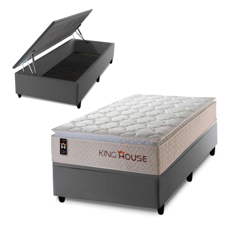 Cama Box Baú Roma 96x203 Cinza C/ Molas Ensacadas King House