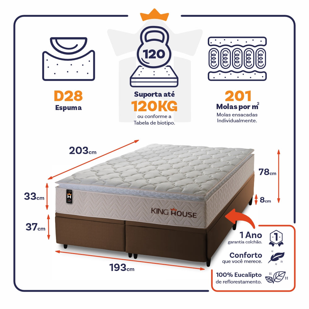 Cama Box Baú Roma c/ Molas Ensacadas 193x203 King House