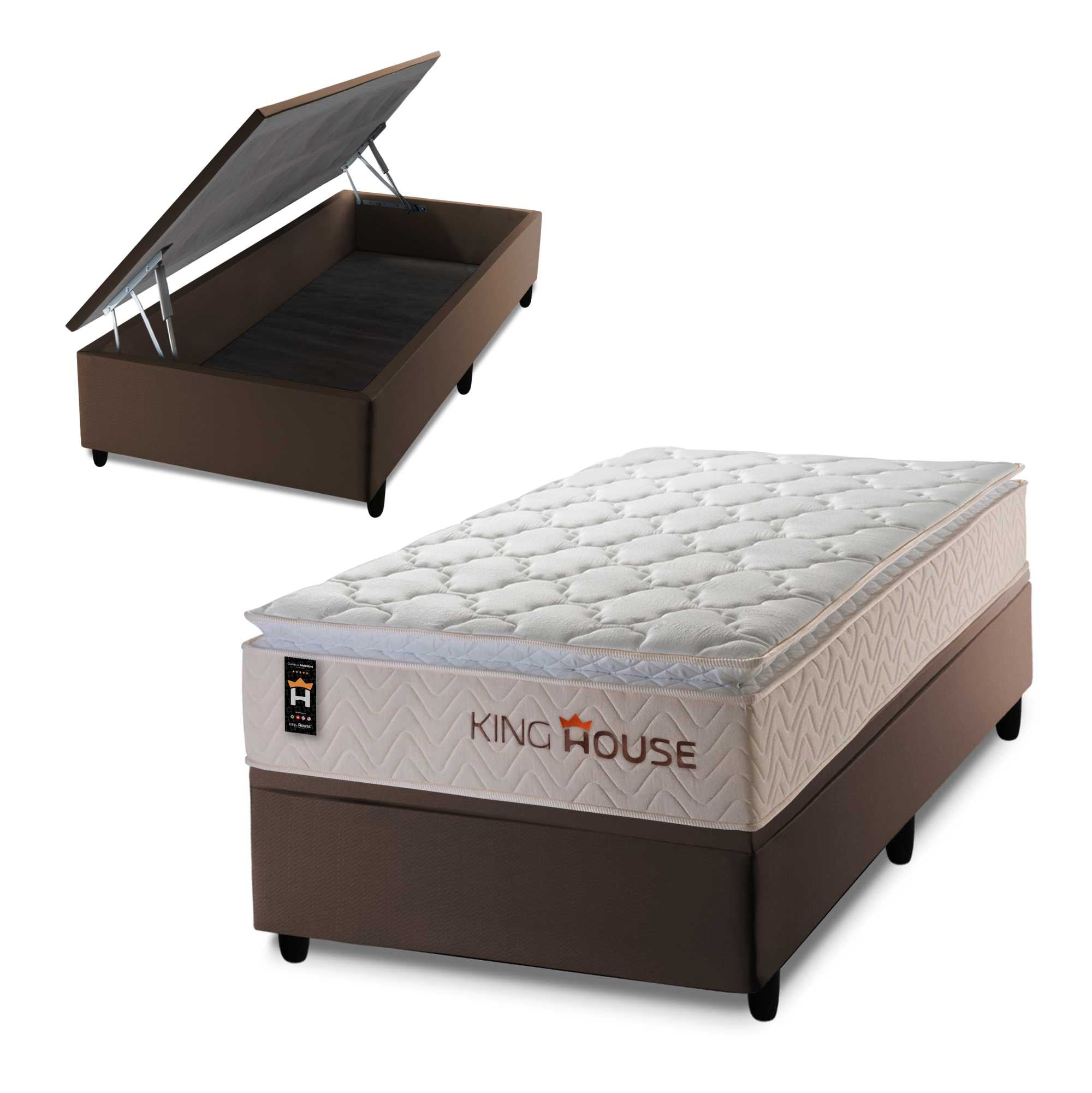 Cama Box Baú Roma 96x203 Bege c/ Molas Ensacadas King House