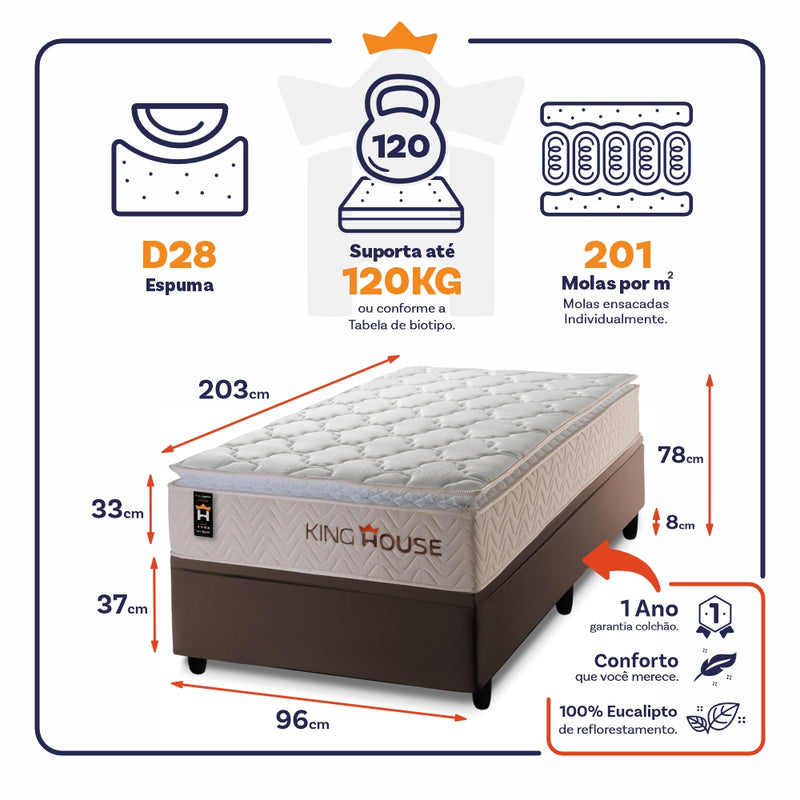Cama Box Baú Roma 96x203 Bege c/ Molas Ensacadas King House