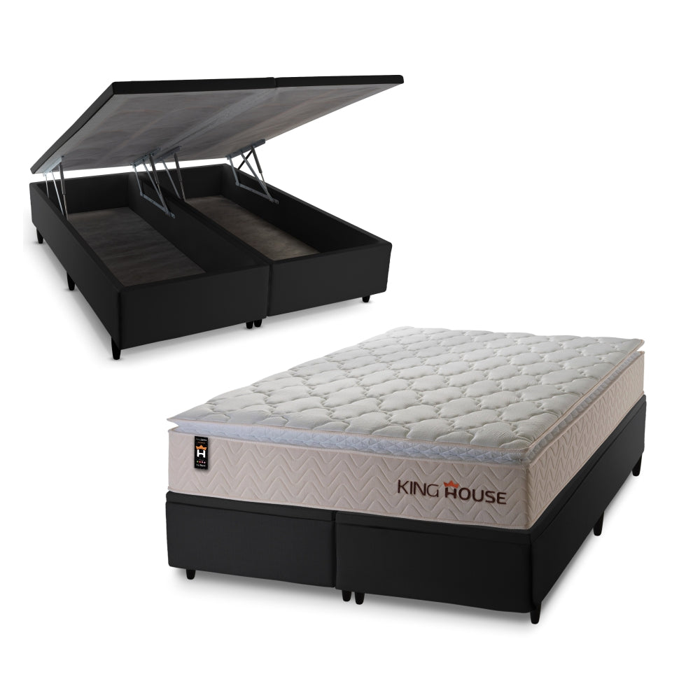 Cama Box Baú Roma c/ Molas Ensacadas 158x198 Bege King House