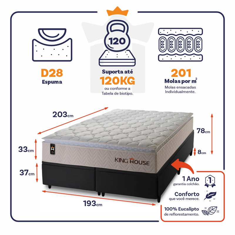 Cama Box Baú Roma c/ Molas Ensacadas 193x203 Bege King House