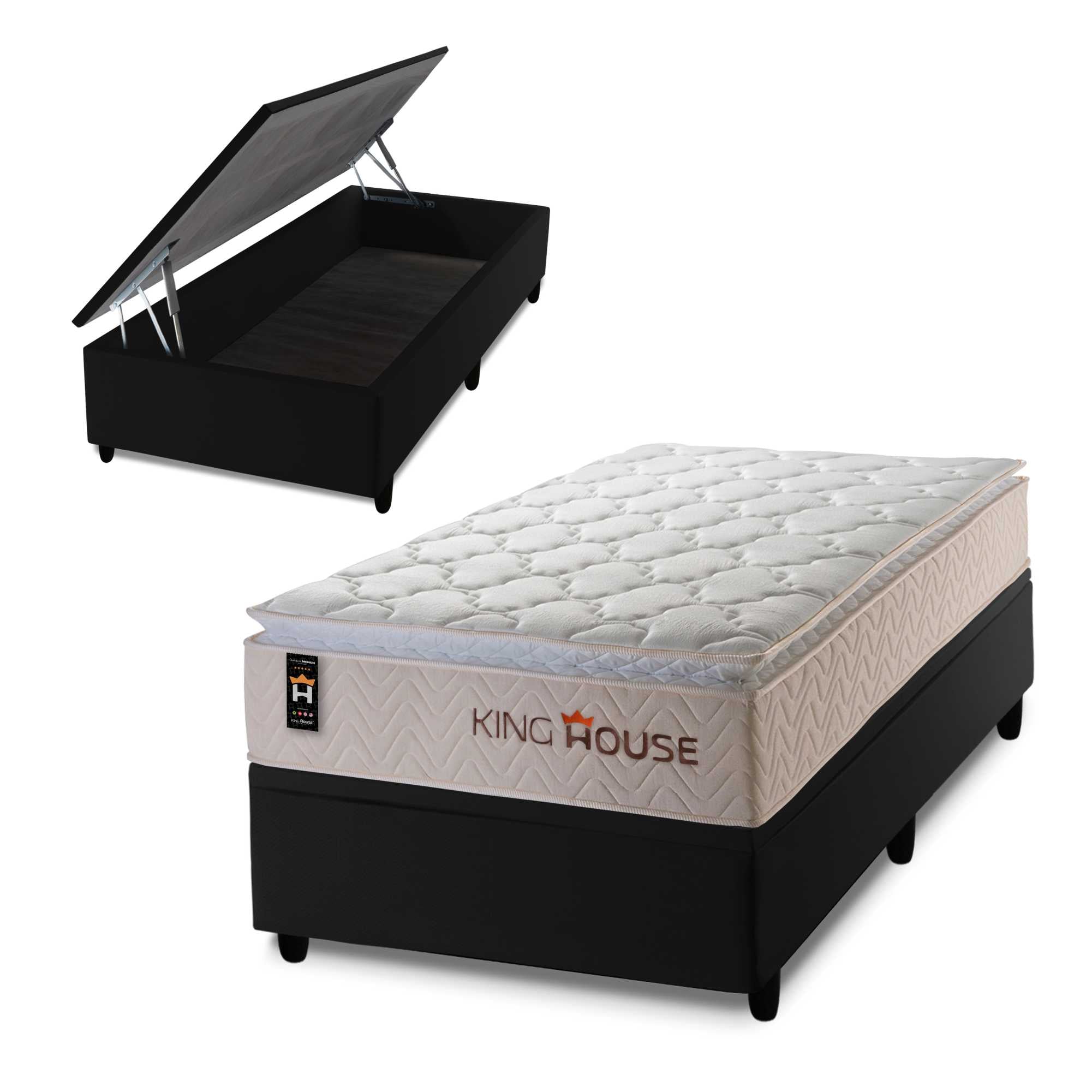Cama Box Baú Roma 96x203 Preto C/ Molas Ensacadas King House