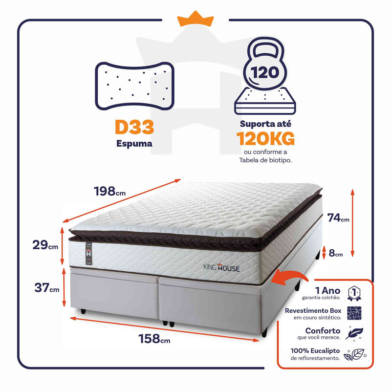 Cama Box Baú San Diego Espuma D33 158x198 Branco King House