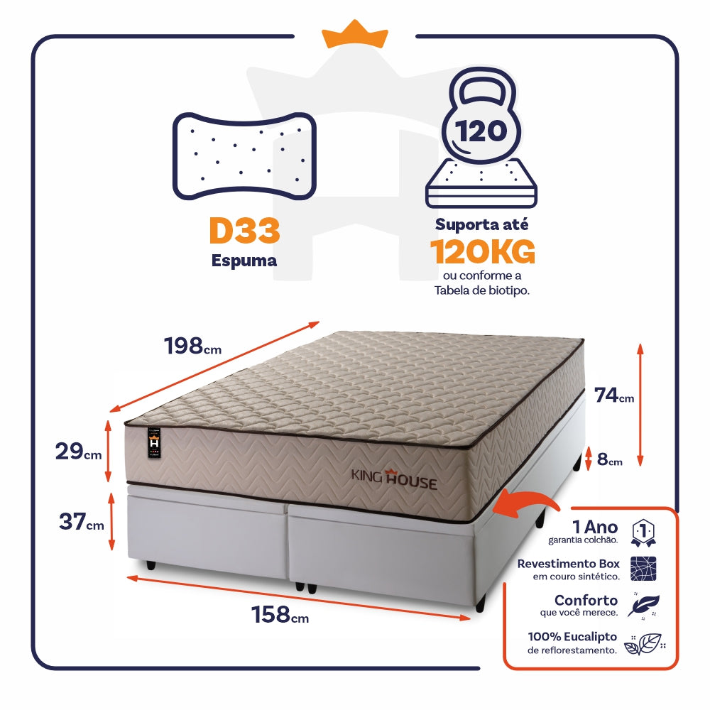 Cama Box Baú San Diego Espuma D33 158x198 Branco King House
