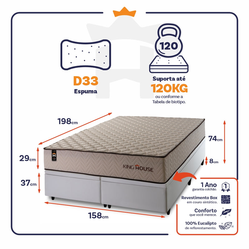 Cama Box Baú San Diego Espuma D33 158x198 Branco King House