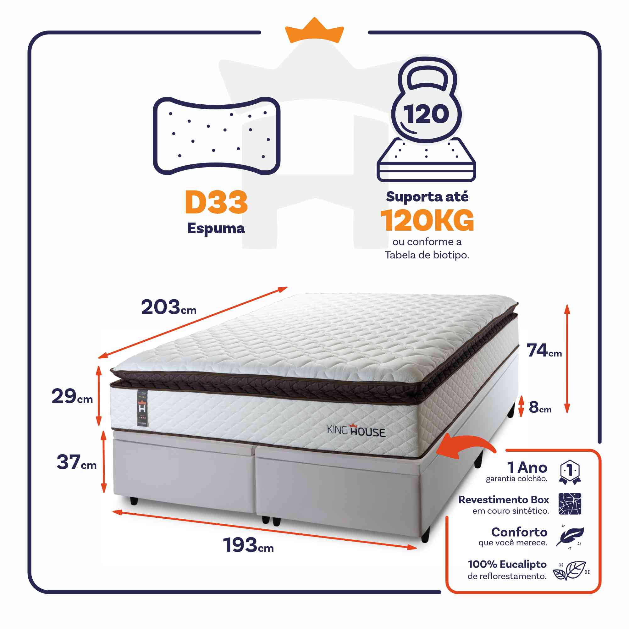 Cama Box Baú San Diego Espuma D33 193x203 Branco King House