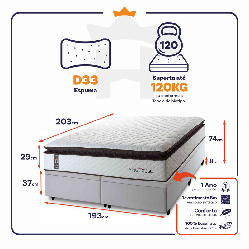 Cama Box Baú San Diego Espuma D33 193x203 Branco King House