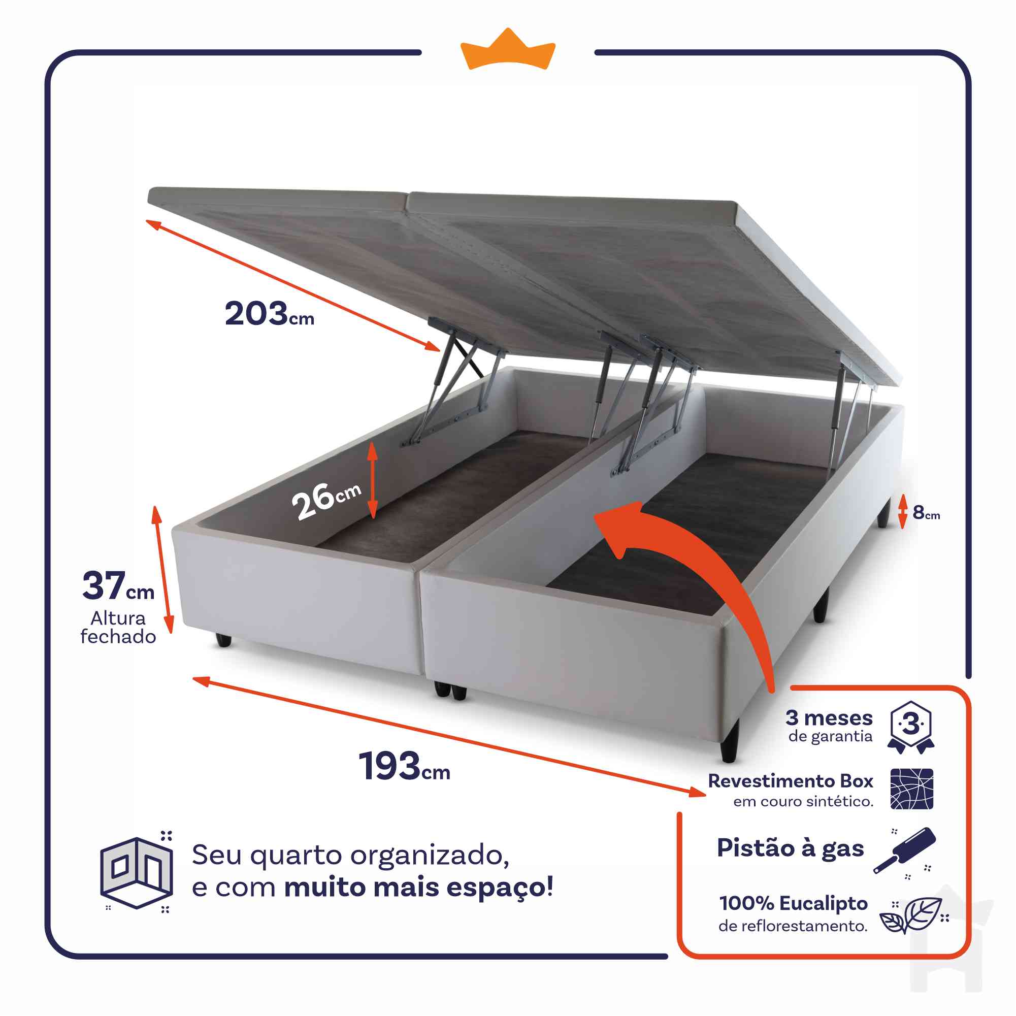 Cama Box Baú San Diego Espuma D33 193x203 Branco King House