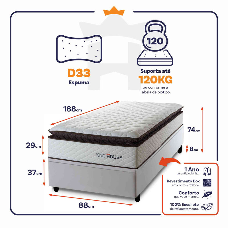 Cama Box Baú San Diego 88x188 Branco Espuma D33 King House
