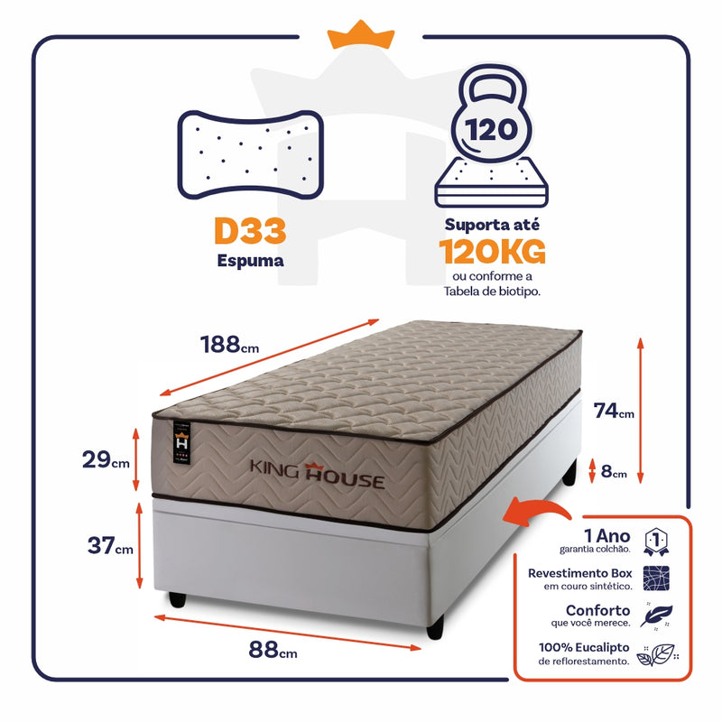 Cama Box Baú San Diego 88x188 Branco Espuma D33 King House