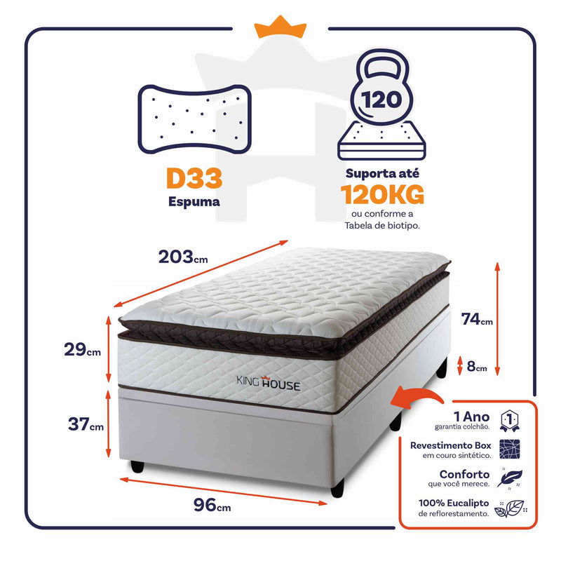 Cama Box Baú San Diego 96x203 Branco Espuma D33 King House