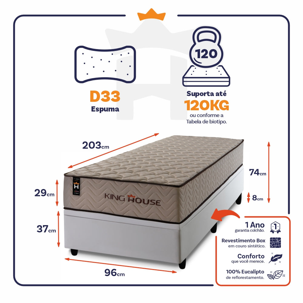 Cama Box Baú San Diego 96x203 Branco Espuma D33 King House