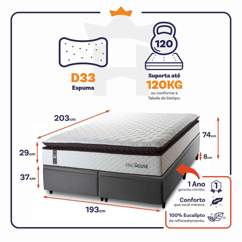 Cama Box Baú San Diego Espuma D33 193x203 Branco King House