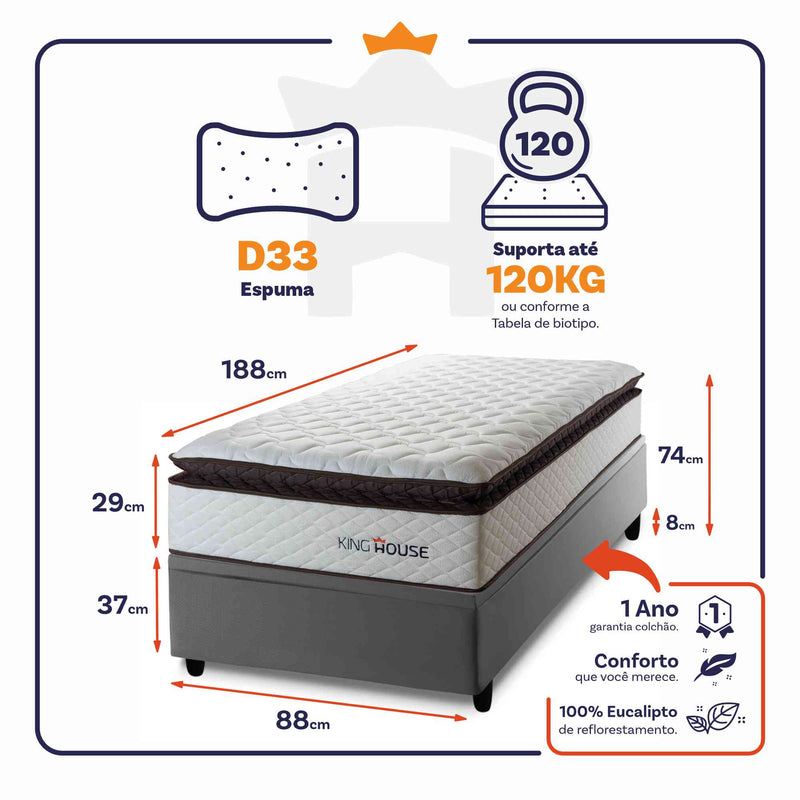 Cama Box Baú San Diego 88x188 Branco Espuma D33 King House
