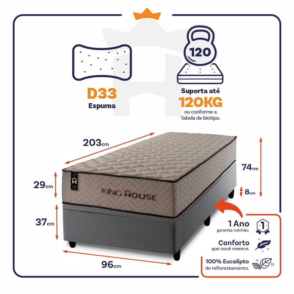 Cama Box Baú San Diego 96x203 Cinza Espuma D33 King House