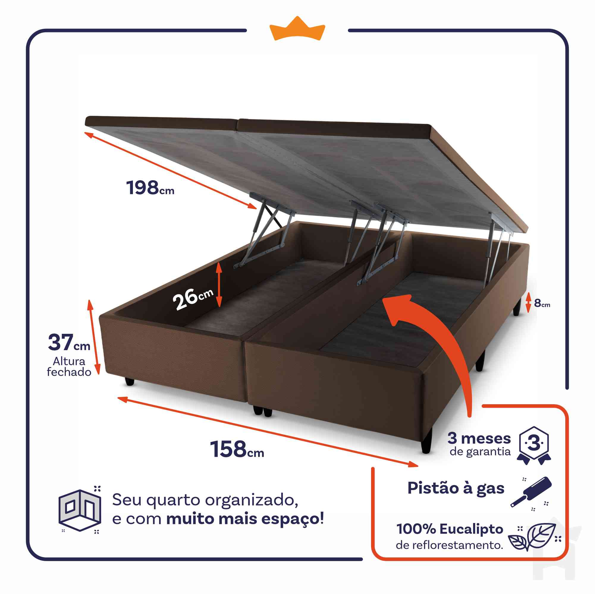 Cama Box Baú San Diego Espuma D33 158x198 Branco King House